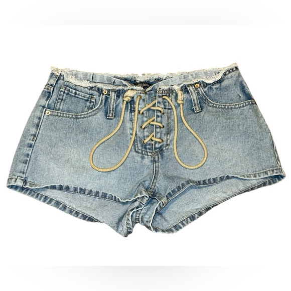 100% cotton lace-up light wash denim shorty-shorts size women’s 6 by wild fable - Picture 2 of 10